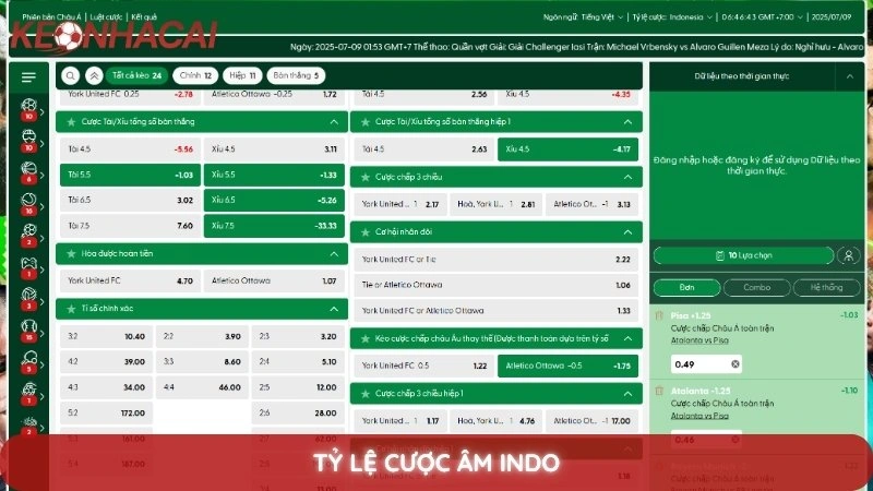 Tỷ lệ cược âm Indo
